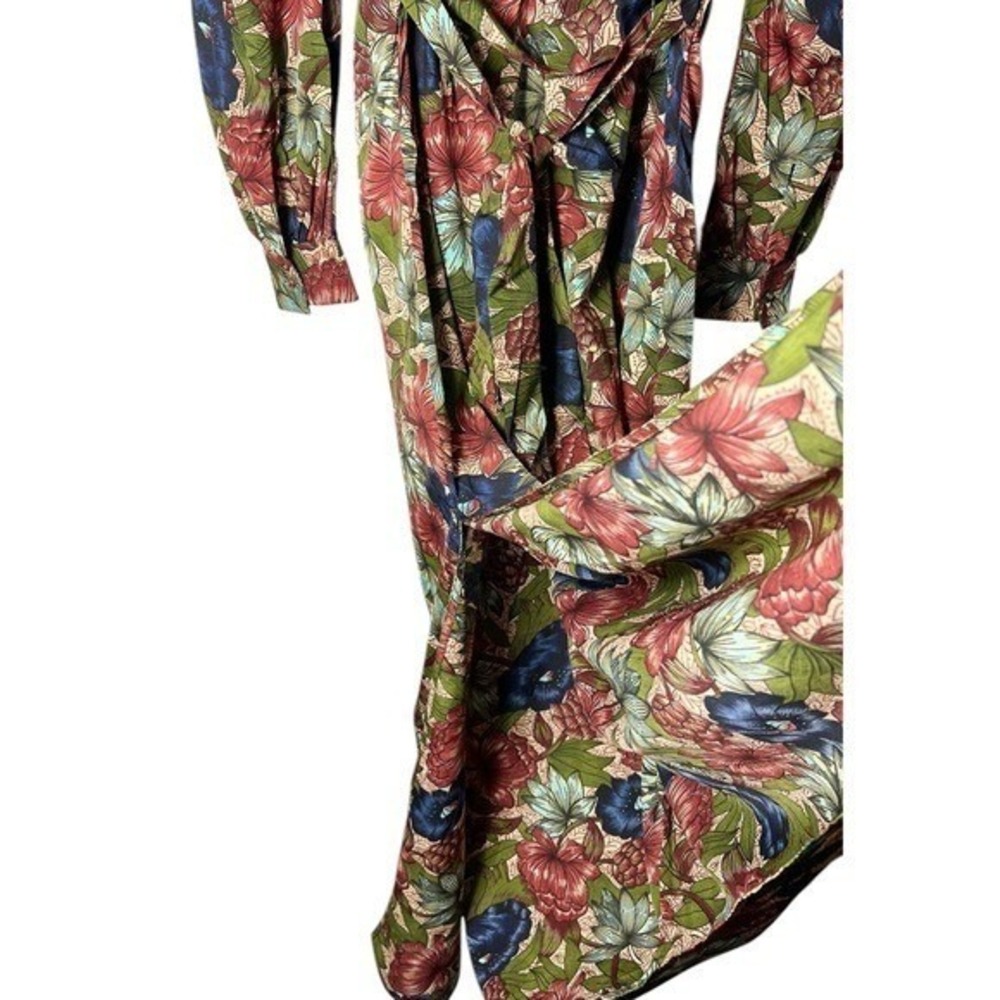 Walter Baker Red Blue Floral Puff Sleeve Holiday Party Midi Dress Women's M NWT - Picture 7 of 9
